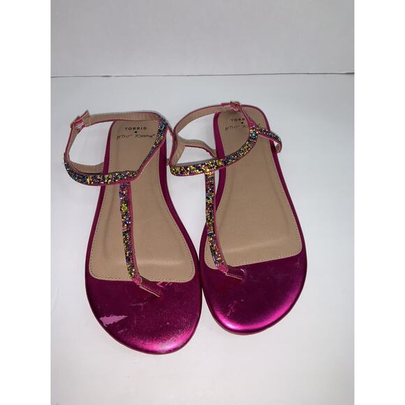 torrid Shoes - TORRID BETSEY JOHNSON PINK RAINBOW T STRAP FAUX JEWEL THONG SANDAL SIZE 12WW